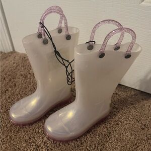 Kids Clear Rain Boots with Pink Handles